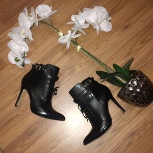 Black lace up ankle heels